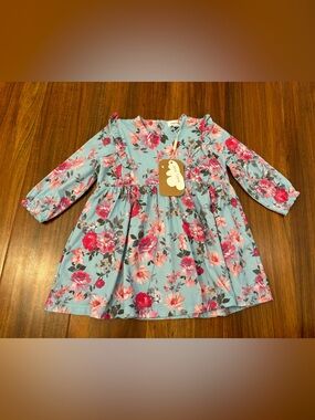 Angel Dear Blue Floral Long Sleeve Dress NWT